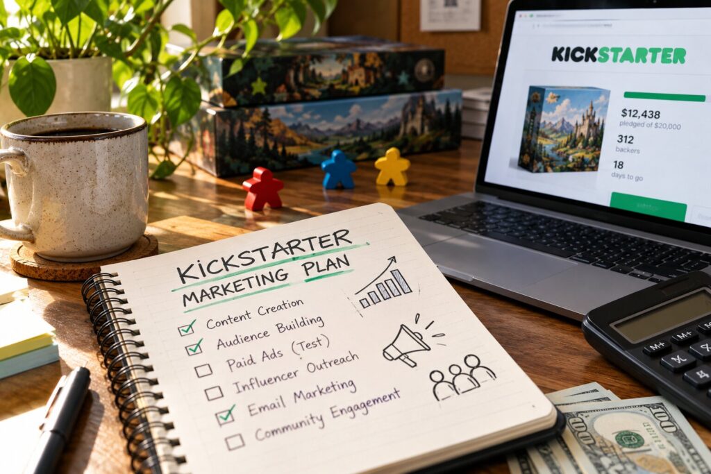 Kickstarter marketing plan workspace
